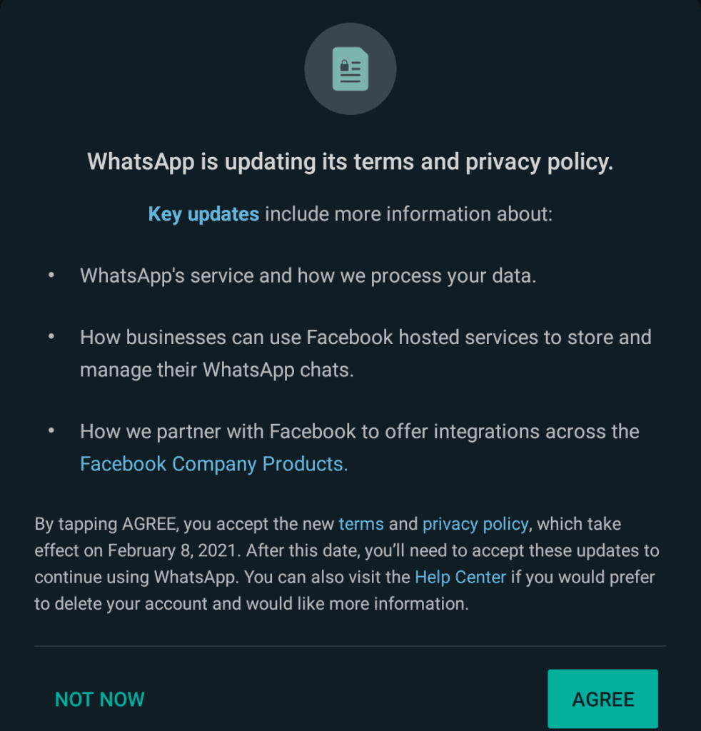 Share Your data with Facebook or delete your WhatsApp account